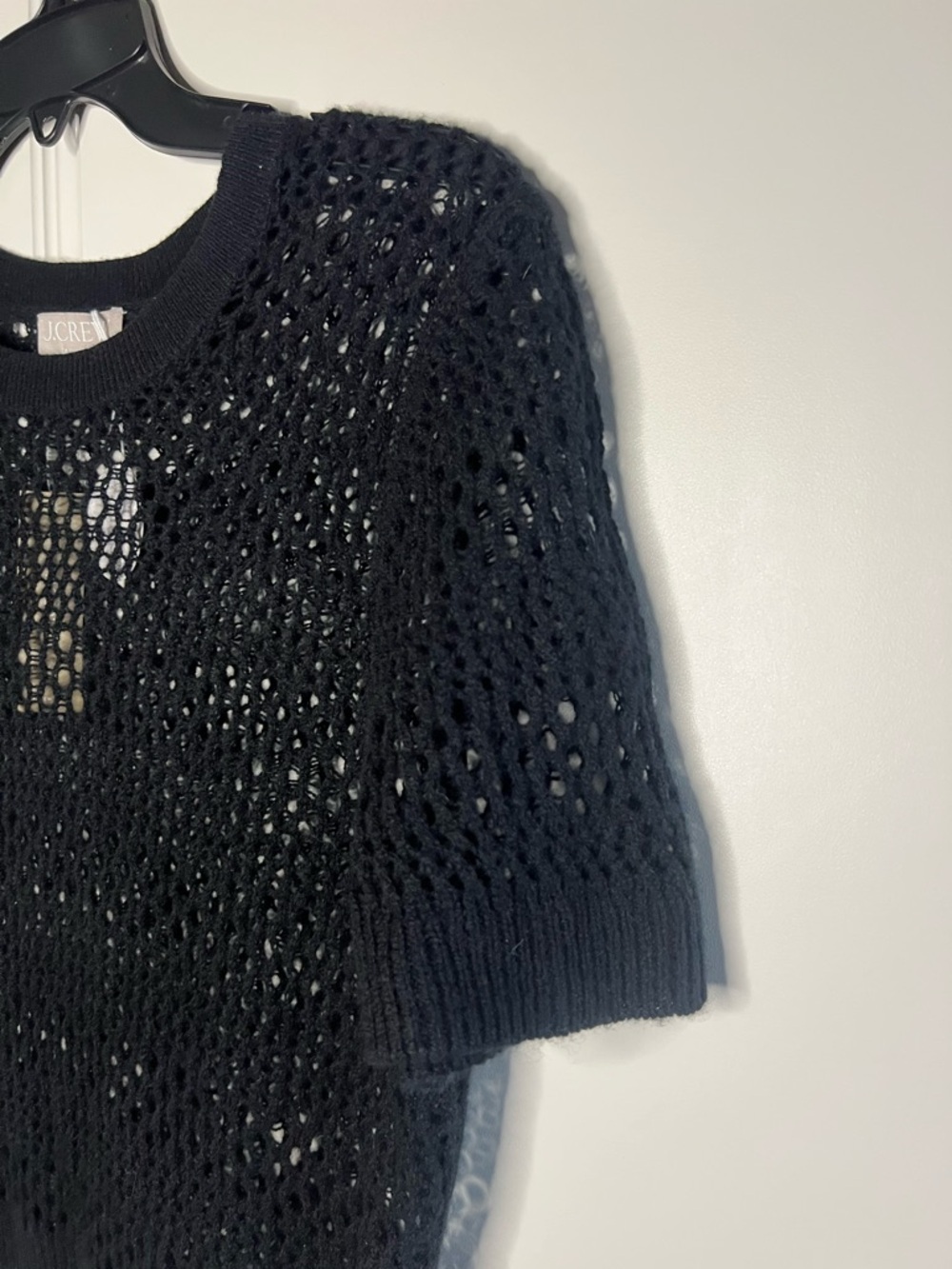 NWT J.Crew 100% Cashmere Pointelle Knit Top Black Short Sleeve - Picture 5 of 14